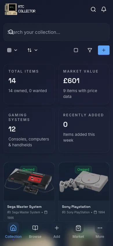 RTC Collector app — mobile collection view
